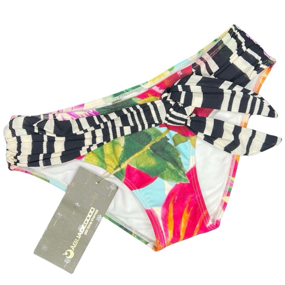 NWT Brazilian Bikini Swim Bottoms Tropical Tie Front Floral S Small AGUA DE COCO